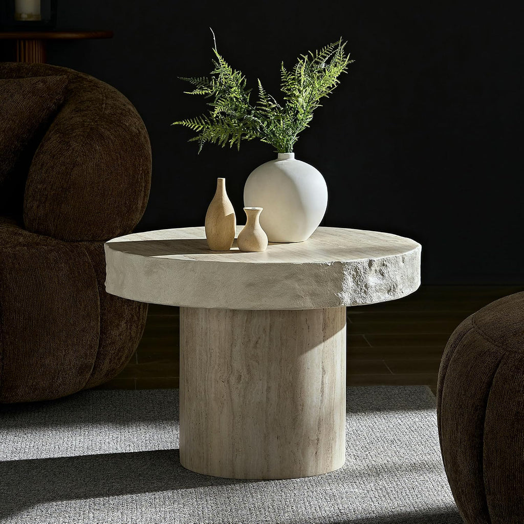 23.82' Faux Mars Textural Patterns Mordern Coffee Tables for Apartment Living Room,No Need Assembly,Beige