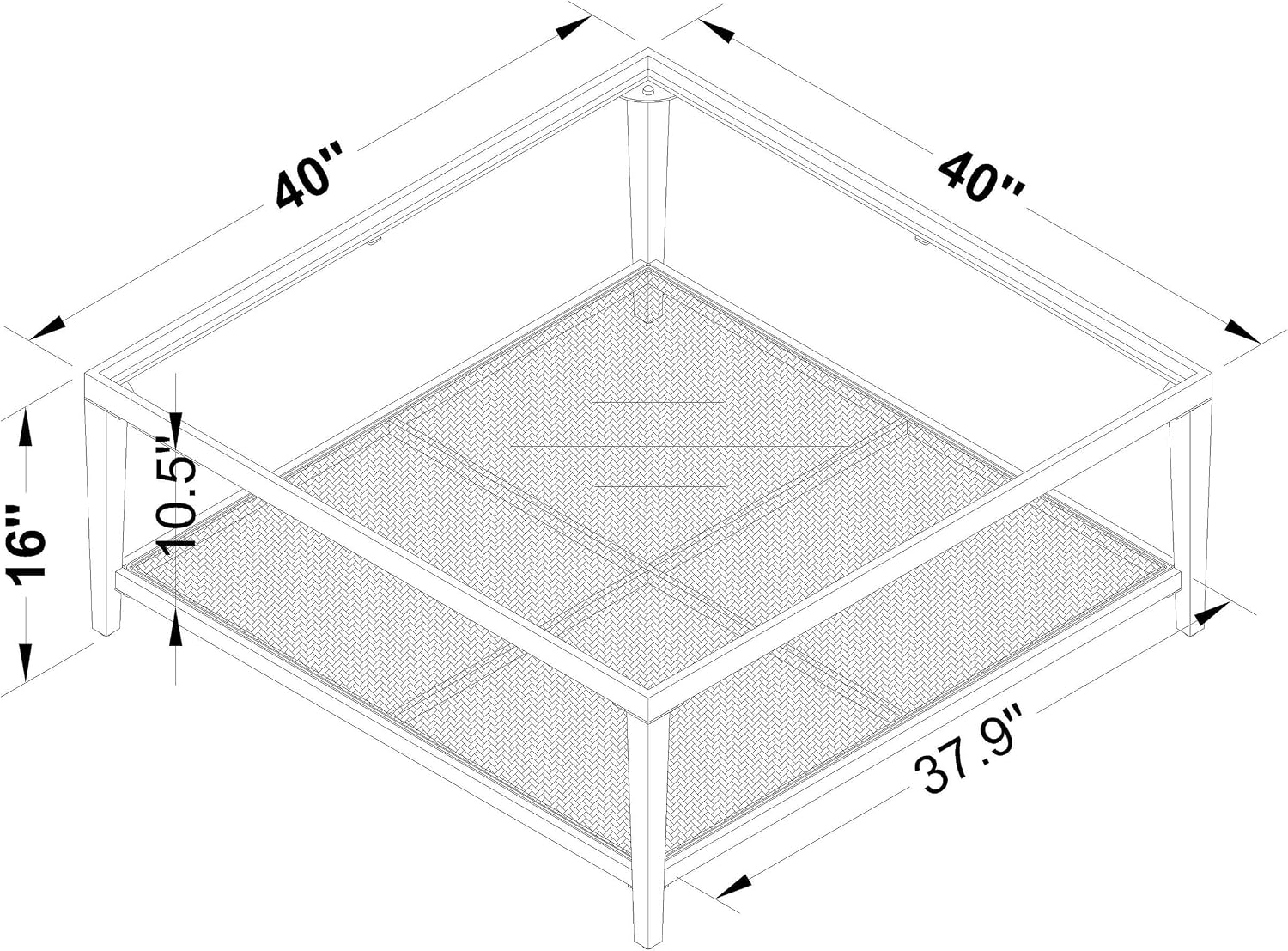 Coaster Home Furnishings - Amherst - Square Coffee Table with Glass Top, Black Metal Frame with Rattan Lower Shelf - Living Room - 40-Inch - Black - 710658