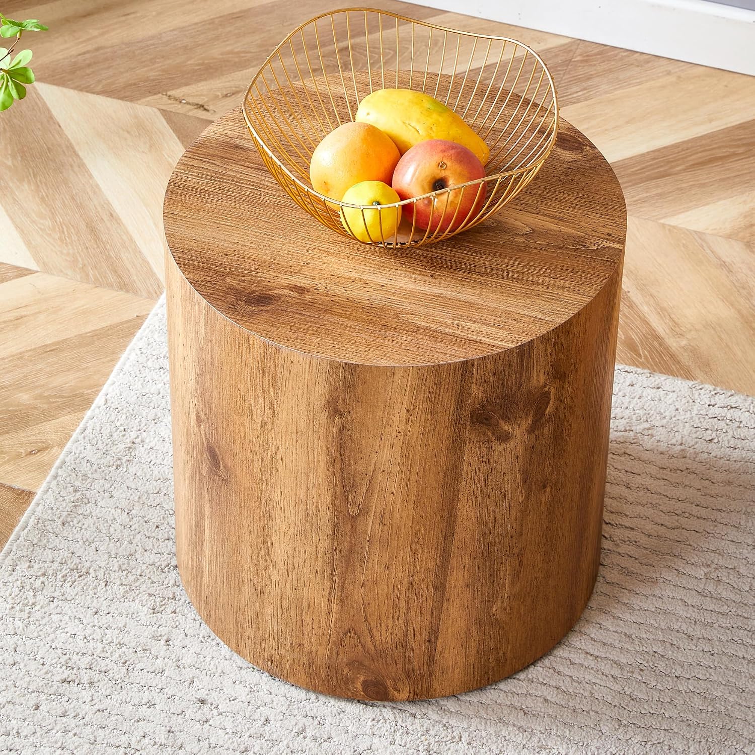 WILLIAMSPACE 15.7' Round End Table for Living Room, Modern Drum Circle Wood Small Coffee Table Side Table for Small Spaces, Nightstand Sofa Table for Apartment, ø15.7'*15.7'H (Wood Color)