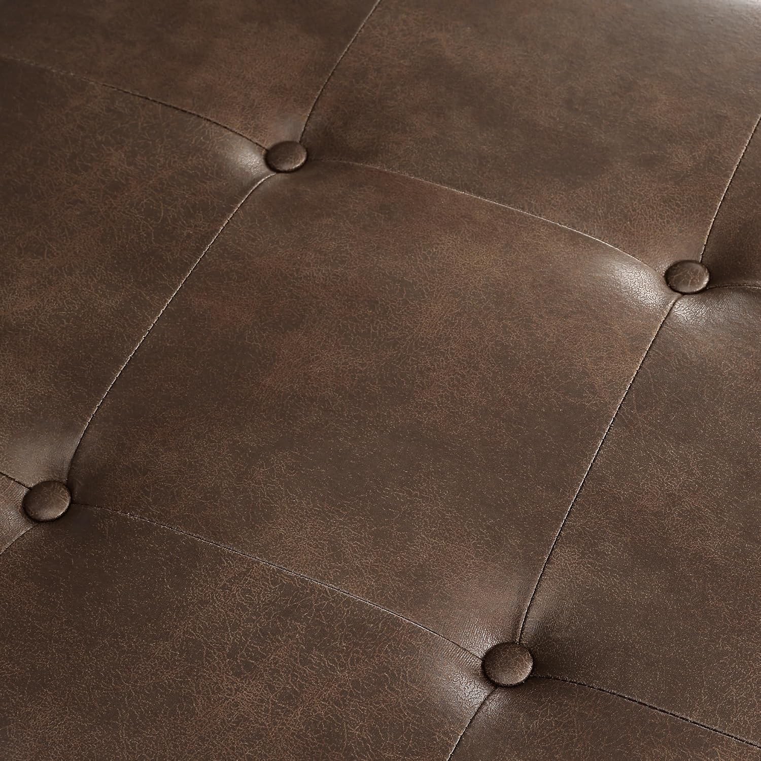 Homebeez 28.3' Storage Ottoman Bench with Faux Leather Upholstery, Button Tufted Lid, Wood Legs - Footrest, Coffee Table, Footstool for Living Room, Mottled Brown