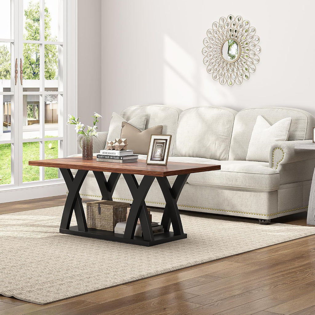 47' Wood Coffee Tables for Living Room Rustic Stands with Storage Shelf Black Blown Coffee Tables for Living Room Farmhouse Center Stands with Shelf. Farmhouse Rectangle Center Table