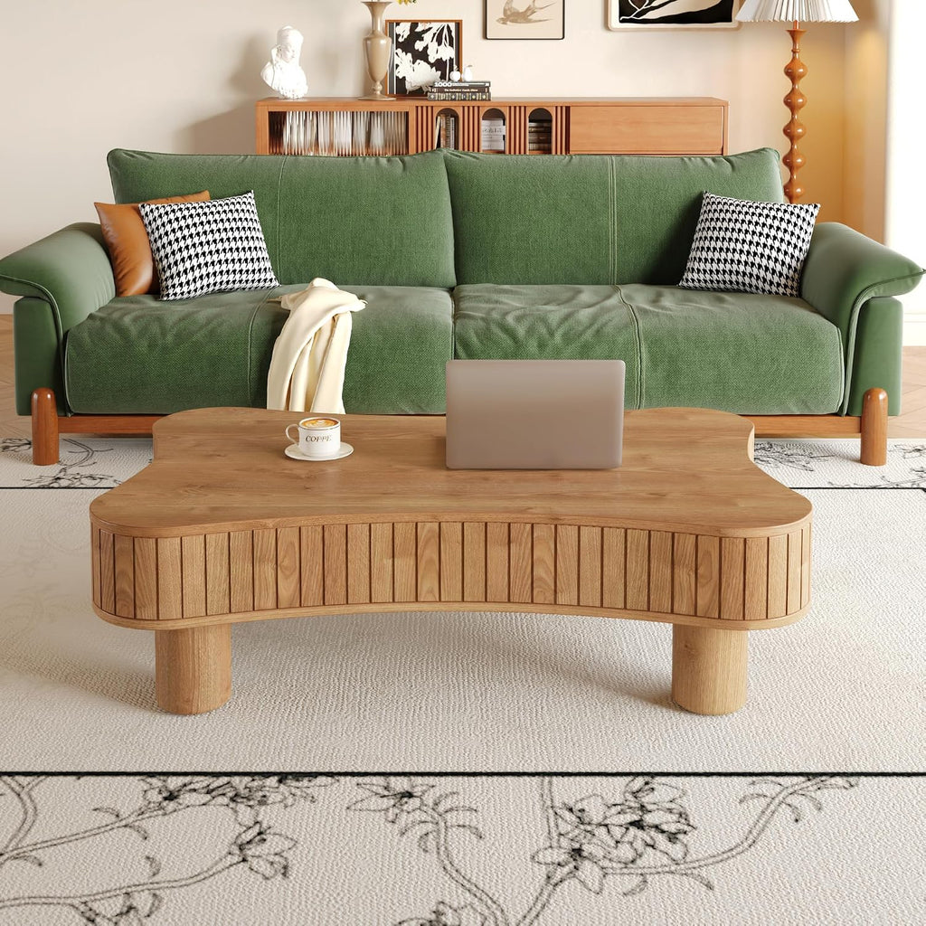 42.52'' Cloud Coffee Table with Lifting Top for Living Room Irregular Coffee Table Lift Up Tabletop Smart Coffee Tables with Storage Unique Low Center Tables Walnut