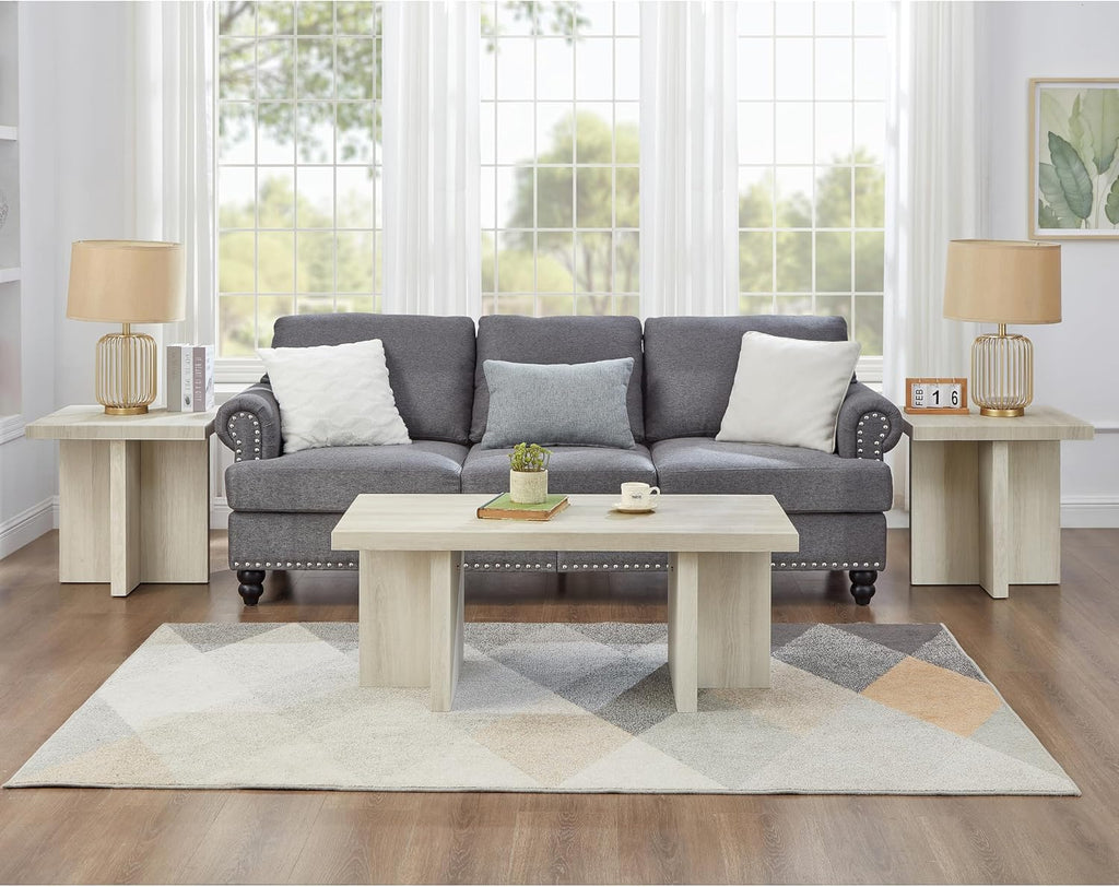 Roundhill Furniture Mchome 3-Piece Coffee Table Set, Coffee Table and Two End Tables, White Finish