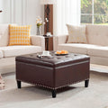 Homebeez Faux Leather Storage Ottoman Bench, Square Coffee Table Footstool Footrest with Wood Legs for Living Room (Brown)