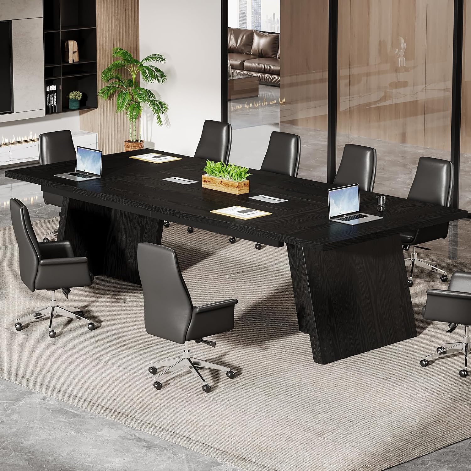 Tribesigns 8ft Conference Table, Large Meeting Table for 8-10 People, Business Seminar Furniture for Office Conference Room (1, Black)