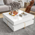 Modern Coffee Table with Storage, Contemporary Square Coffee Table with Drawers, High Gloss Modern Center Table for Living Room, Reception Room, Office, White, 31' D X 31' W X 11' H
