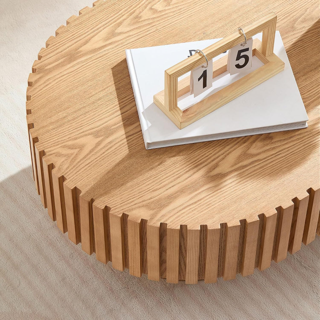 Oak Coffee Table for Living Room Oval Wooden Coffee Table with Pedestal Modern Handcrafted Centre Table Tea Table Easy Assembly 43.7'
