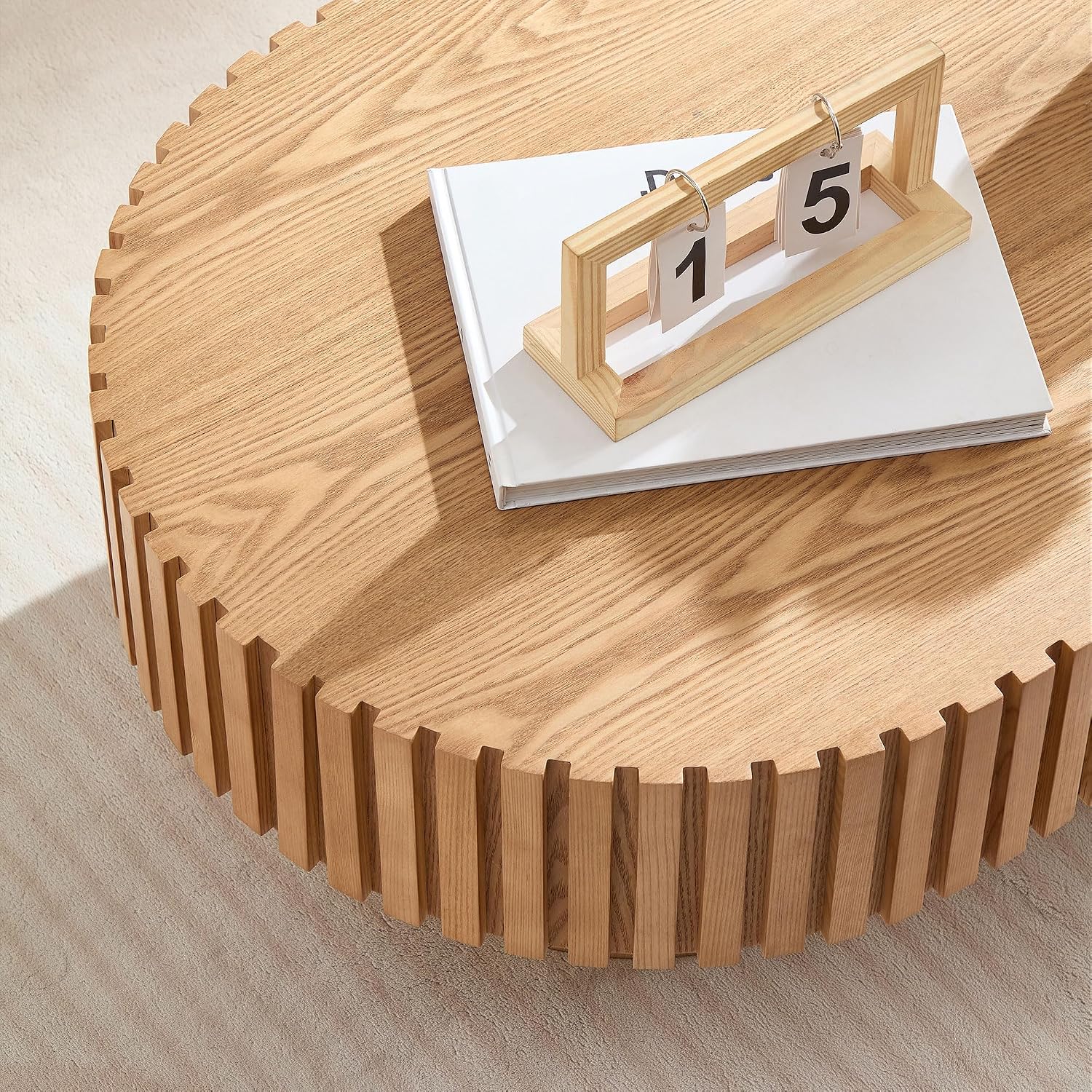 Oak Coffee Table for Living Room Oval Wooden Coffee Table with Pedestal Modern Handcrafted Centre Table Tea Table Easy Assembly 43.7'