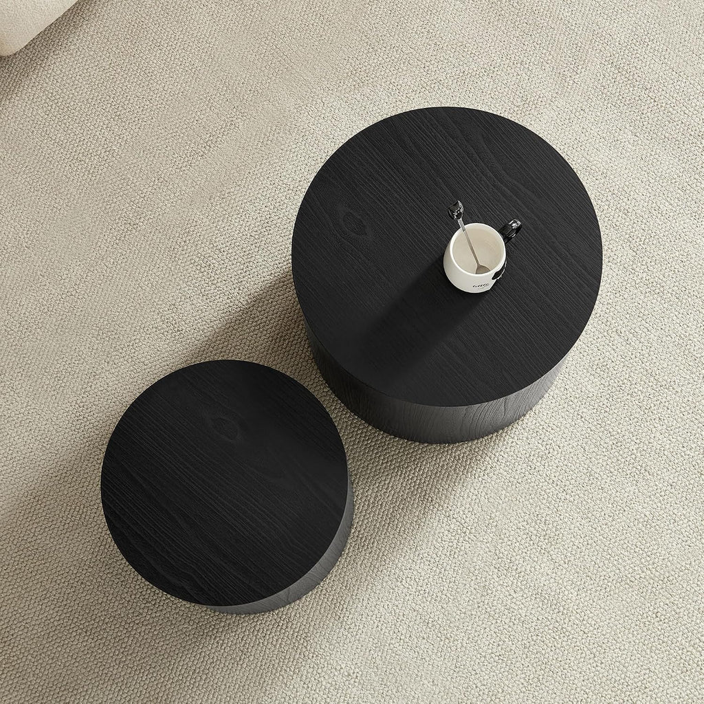 WILLIAMSPACE 18.9' Black Nesting Coffee Table Set of 2, Modern Round Coffee Tables Circle Side Table for Small Space, Accent End Table Set, No Assembling, Matte Black