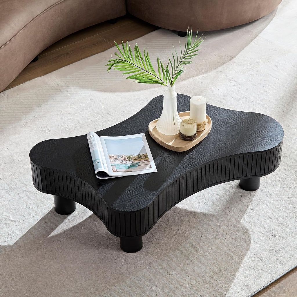 JUSTONE Wood Coffee Table - 42.52' Mid Century Modern Wooden Coffee Tables for Living Room, Accent Center Table Side Table with Solid Wood Leg Center Table for Apartment (Black)
