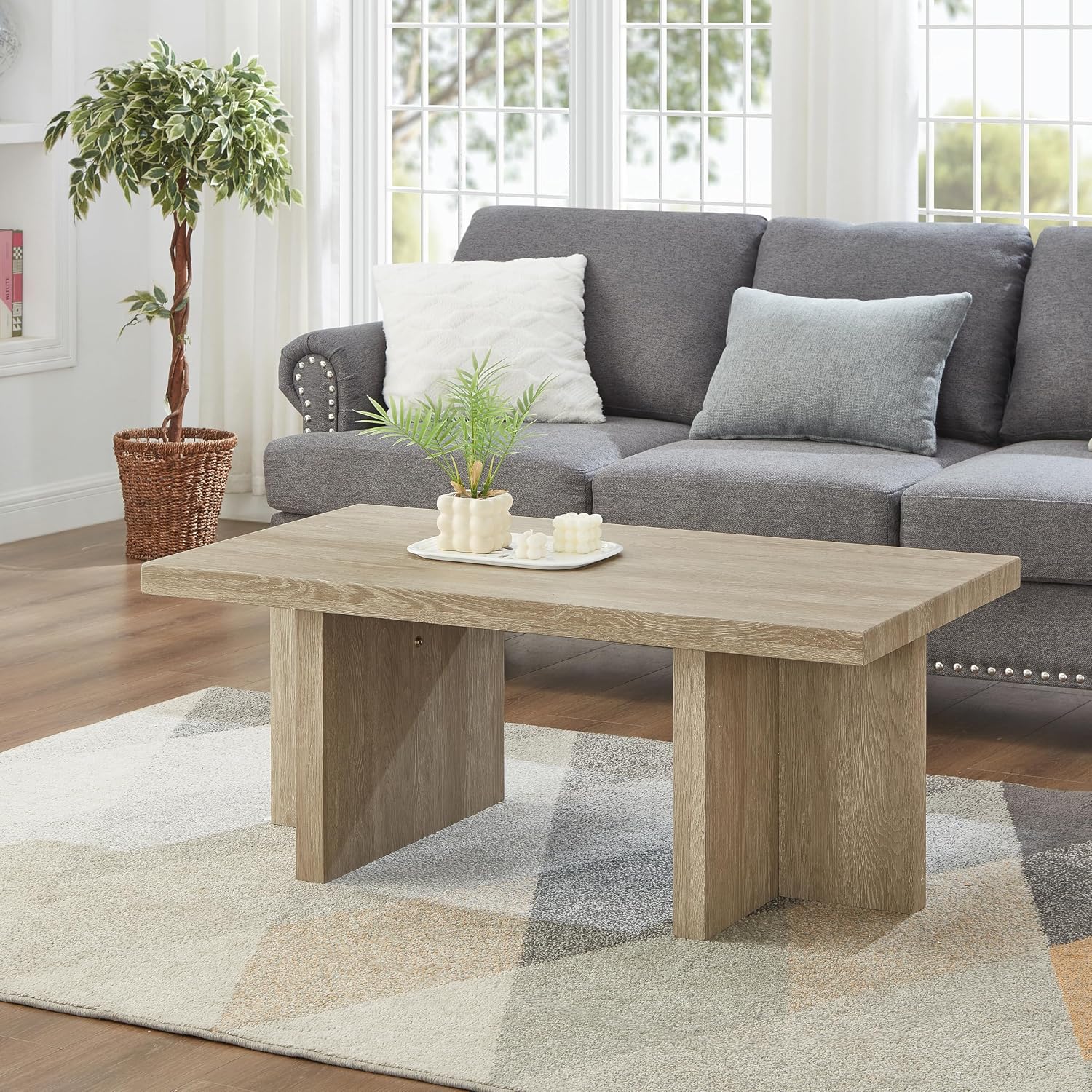Roundhill Furniture Mchome 3-Piece Coffee Table Set, Coffee Table and Two End Tables, Oak Finish