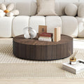 WILLIAMSPACE 35.43' Round Coffee Table for Living Room, Modern Wooden Drum Coffee Table Circle Center Table Side Table End Table for Apartment Office, No Need Assembly (Walnut)