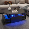 HedoAjim 31.5' Round Coffee Table for Living Room, LED Modern Living Room Table with Storage, Square Acrylic Coffee Tables with 2 Sliding Drawers, Wood Center Table for Reception Dinning Room, Black