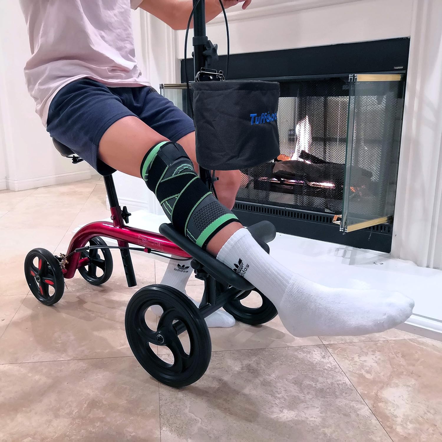 Smooth Seated Knee Scooter, Slow Propelled Steerable Mobility Knee Walker Crutches, Wheelchair Alternative with Dual Brakes, Fits Height of 5'2'-6'3' (Solid Rubber Tires, Cobalt Blue)