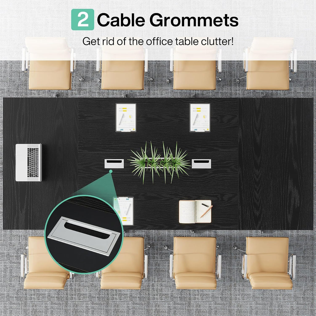 Tribesigns 8FT Conference Table, 94.49 L x 47.24 W x 29.53 H Inches Large Meeting Podcast Table for 10 People, Business Style Wooden Training Table with Strong Metal Frame for Office Conference