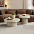 JUSTONE Set of 2 Faux Mars Textural Round Coffee Table, No Assembly Required, Beige Accent Table for Living Room & Apartment