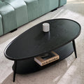 AGV Oval Coffee Table with Storage Shelf 47' Mid Century Modern Coffee Table,Black Wood Finish MDF Top with Black Metal Legs for Living Room,Office or Small Space