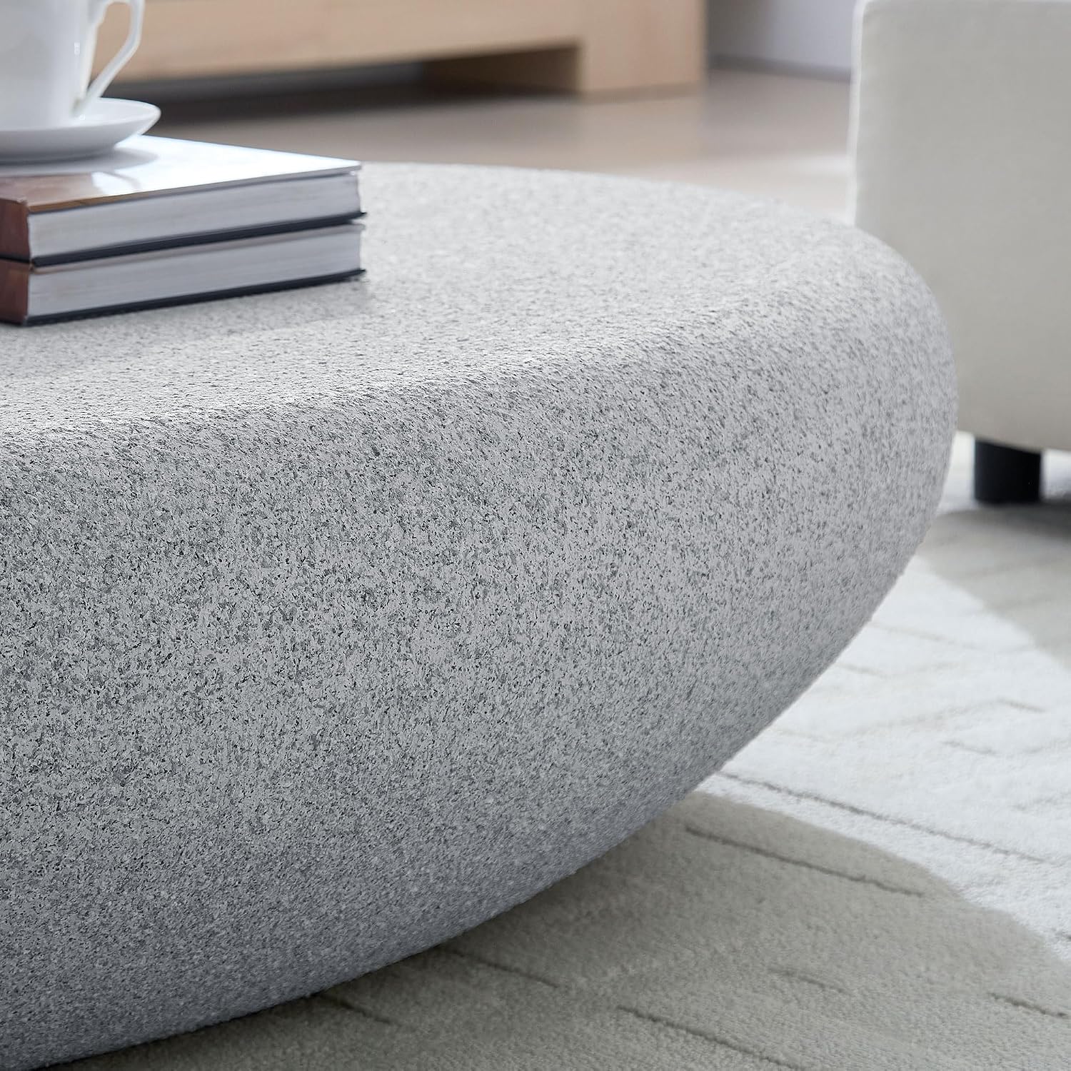 55.12' Fiberglass Elliptical Coffee Table for Living Room,Matte Rocks Vintage Table Front of the Sofa,No Need Assembly,Rock Grey
