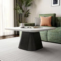 Furniture of America Coraly Modern 36-inch Square Coffee Table with High Gloss Faux Marble Top and Fluted Pedestal Base for Small Space, Living Room, Home Office, Black and White