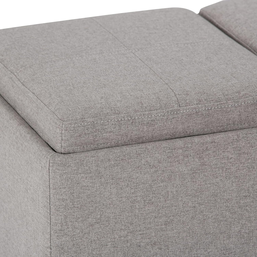 SIMPLIHOME Avalon Storage Ottoman - 42 inch Wide Upholstered Linen Look Fabric Rectangular Flip-Top Ottoman in Cloud Grey, Contemporary Coffee Table Ottoman for Living Room with Hidden Storage