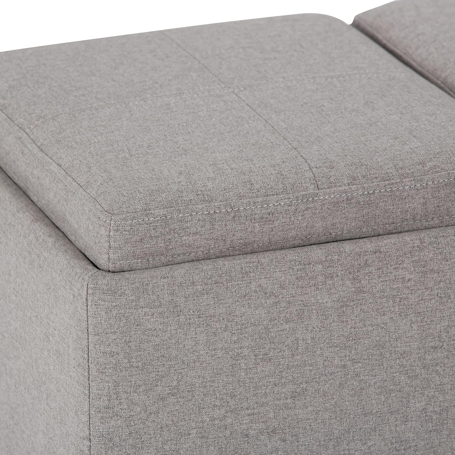 SIMPLIHOME Avalon Storage Ottoman - 42 inch Wide Upholstered Linen Look Fabric Rectangular Flip-Top Ottoman in Cloud Grey, Contemporary Coffee Table Ottoman for Living Room with Hidden Storage