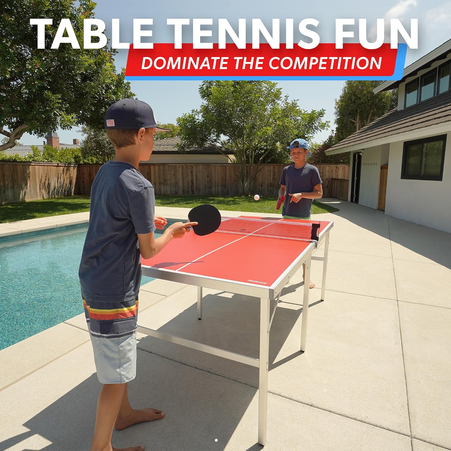 GoSports Mid-Size Table Tennis Game Set - Red or Blue - Indoor/Outdoor Portable Table Tennis Game with Net, 2 Table Tennis Paddles and 4 Balls