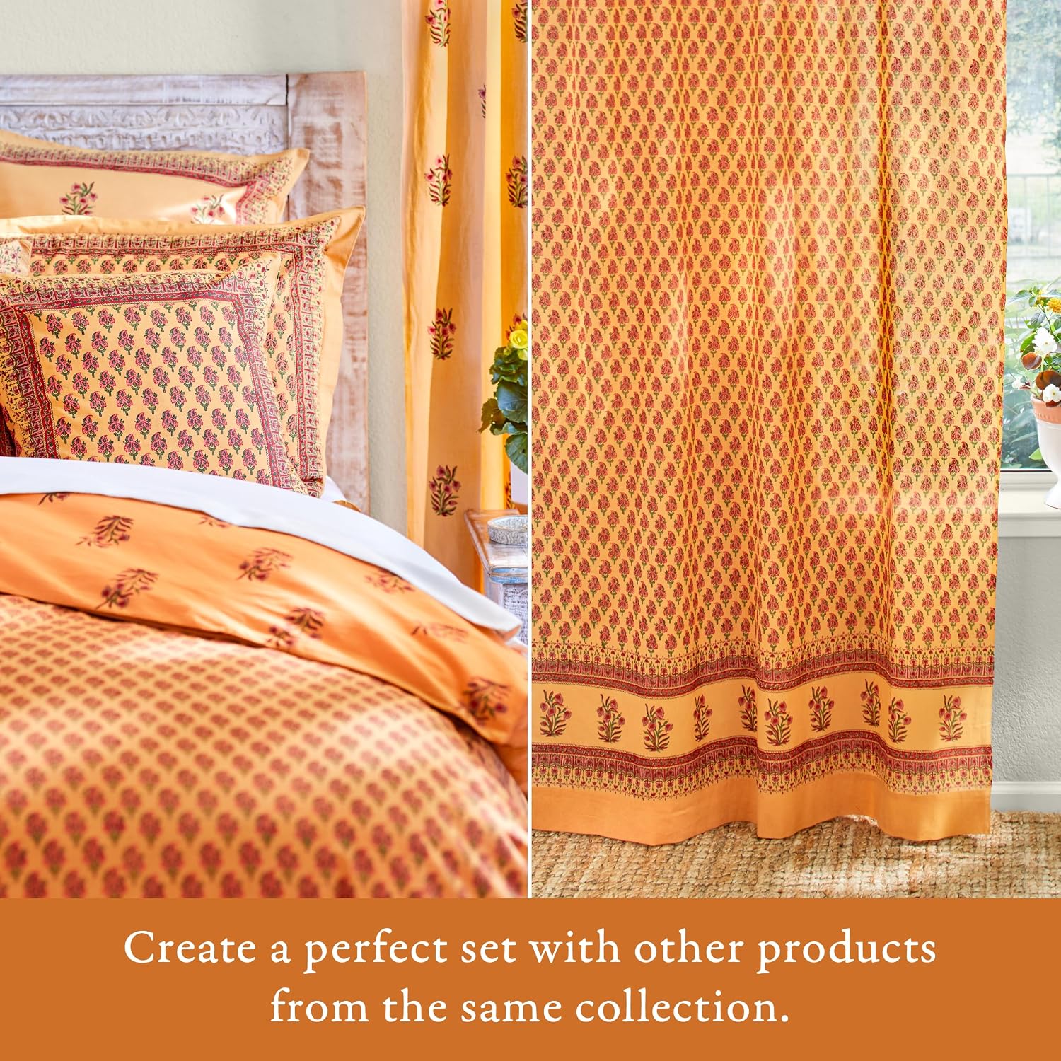 Saffron Marigold Round Hand Block Printed Tablecloth - Orange Indian Summer Luxurious 100% Cotton, Washable, for Home Decor, Kitchen, Coffee Or Dining Table 90 Inch