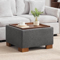 WUTUTUEE 24' Square Ottoman Coffee Table with Storage, Boucle Ottomans with Tray and Solid Wood Legs for Living Room, Bedroom and Apartments, Small Modern Ottoman Tea Table with Lift-Off Lid, Grey