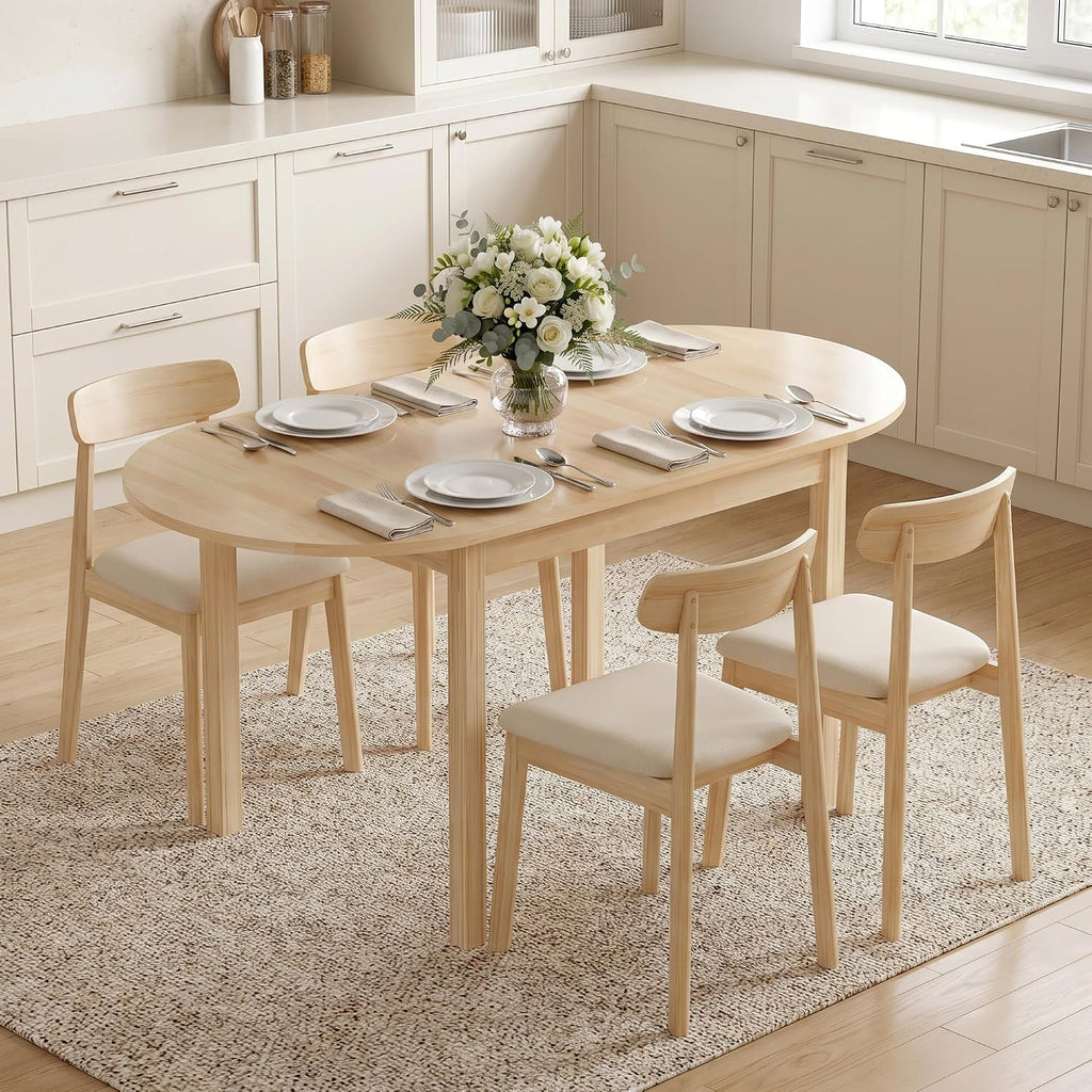 HOMCOM 55' Solid Wood Kitchen Table for 4-6 People, Oval Drop Leaf Tables for Small Spaces, Folding Dining Table, Natural