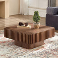 JUSTONE 35-inch Mid-Century Modern Drum Coffee Table, Handcrafted Wood Round Center Table for Living Room, Home Office, Walnut