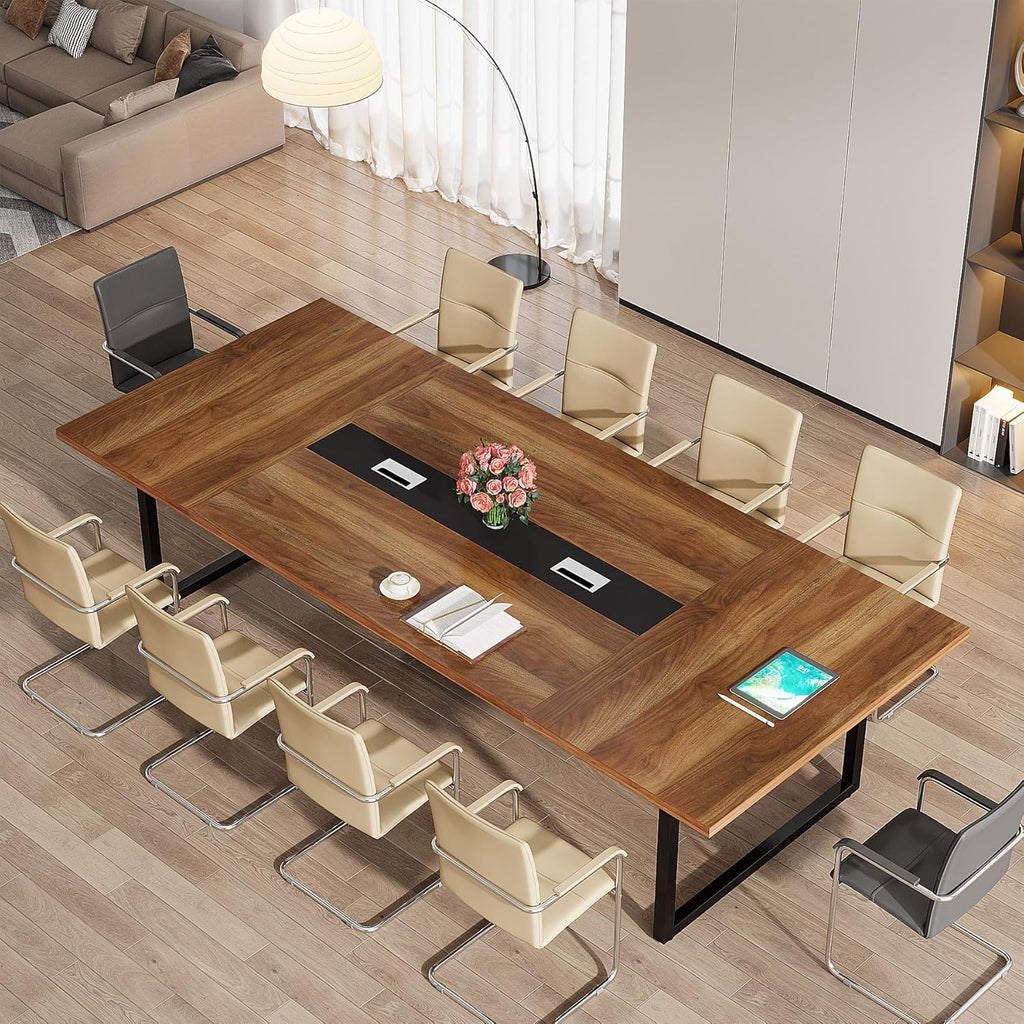 Tribesigns 8FT Conference Table, 94.49 L x 47.24 W x 29.53 H Inches Large Meeting Podcast Table for 10 People, Business Style Wooden Training Table with Strong Metal Frame for Office Conference