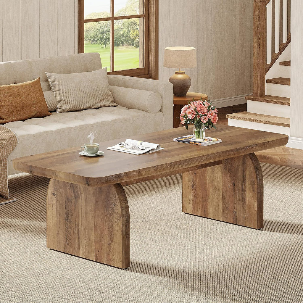 Tribesigns Coffee Table for Living Room, 47-Inch Farmhouse Rectangule Center Table with Rounded Corners, Mid-Century Modern Low Large Cocktail Tea Furniture, Easy Assembly (Rustic Brown)