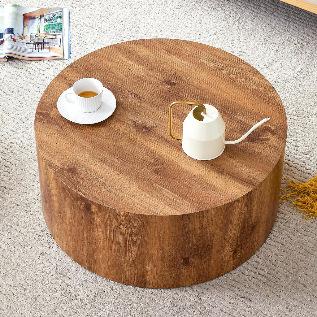 WILLIAMSPACE 27.5' Round Coffee Table for Living Room, Modern Drum Circle Wood Coffee Table, Contemporary Coffee Table Side Table End Table for Apartment, ø27.5'*12'H (Natural)