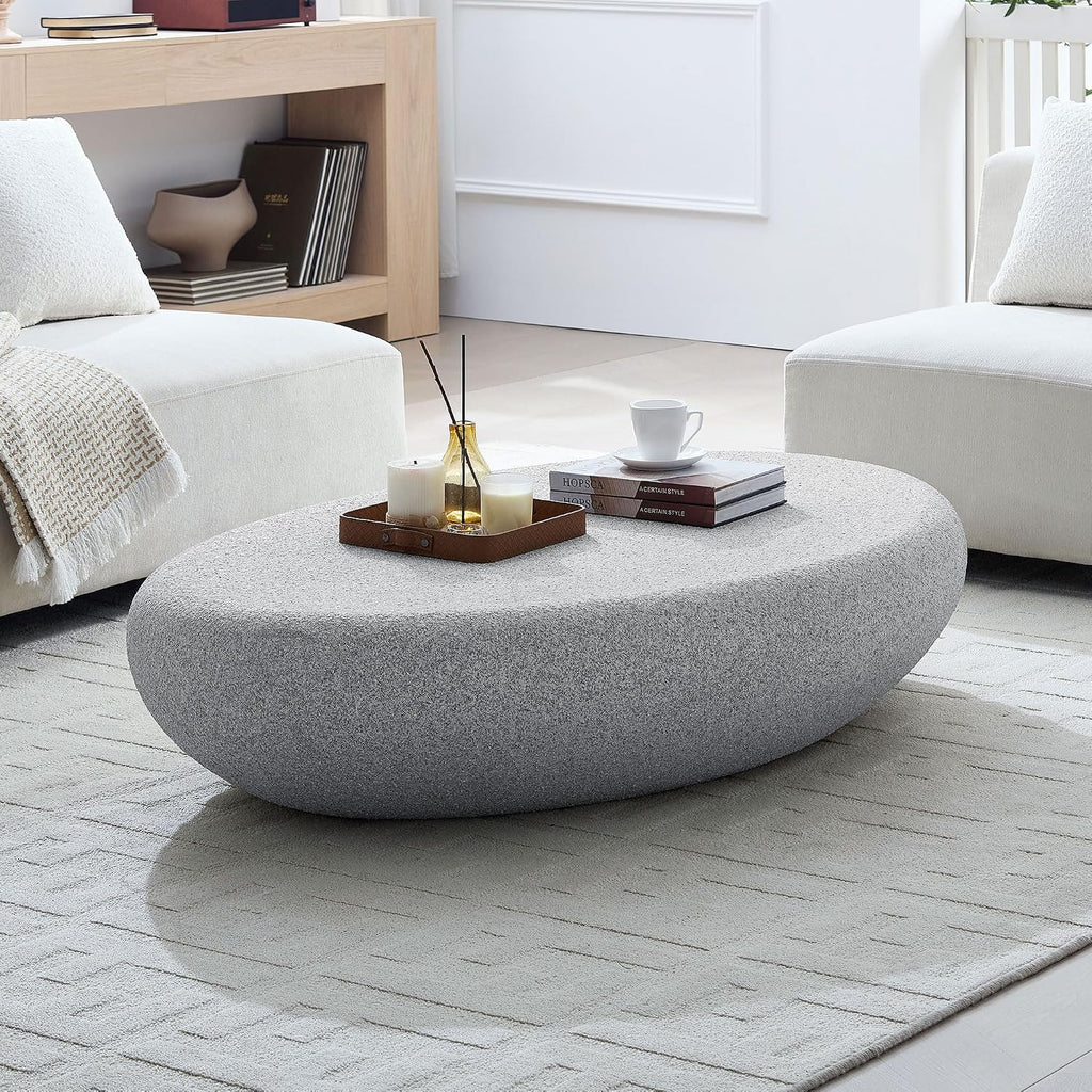 55.12' Fiberglass Elliptical Coffee Table for Living Room,Matte Rocks Vintage Table Front of the Sofa,No Need Assembly,Rock Grey