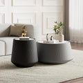 Round Coffee Table Set with Sintered Stone Tabletop, 26.77' Grey Drum Center Table and 19.68' Black Coffee Table Set, 2 Pieces Living Room Table Set with Fluted PU Leather Cover& Stable Base