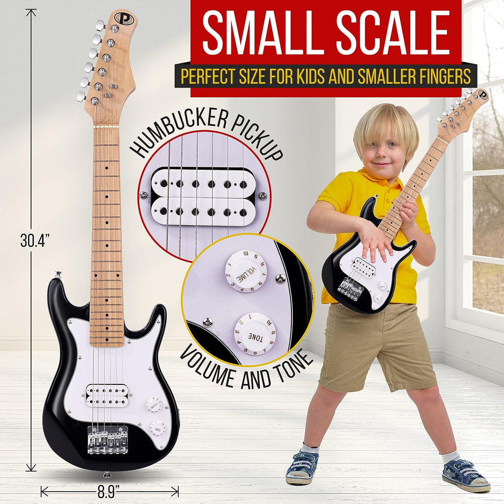 Pyle 6-String Kids Electric Guitar Includes Amplifier with Accessory Kit (Black), Right (PEGKT30.X9)