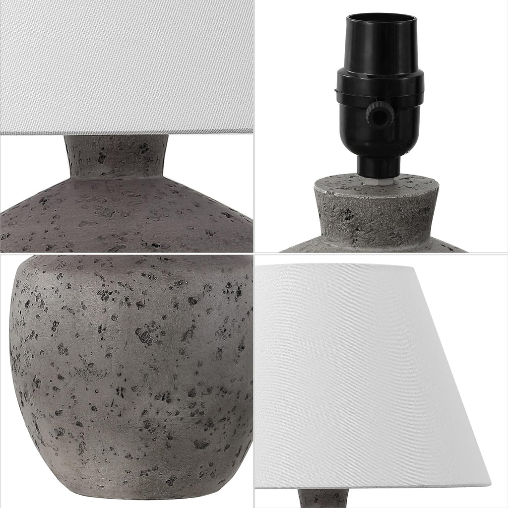 JONATHAN Y 18' Antique Gray Modern Concrete Effect Table Lamp Set of 2, Scandinavian Bedside Lamps for Bedroom Living Room, White Linen Shade, LED Bulbs Included JYL5606A-SET2