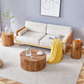 WILLIAMSPACE Round Coffee Table Set of 3 for Living Room, 3 Piece Modern Drum Circle Wood Side Tables, End Table for Apartment, Office, 27.5' + 15.7' + 12' (Wood Color)