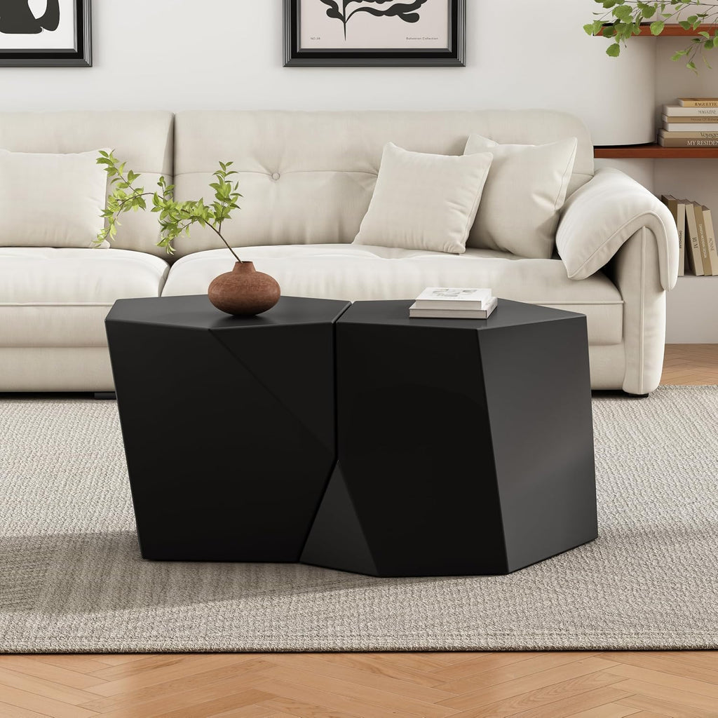 Merax Modern Mgo Coffee Table Set, 2 Piece Geometric Side Table Includes 1 Pentagon-Topped Table & 1 Hexagon-Topped Table for Living Room Office, Black