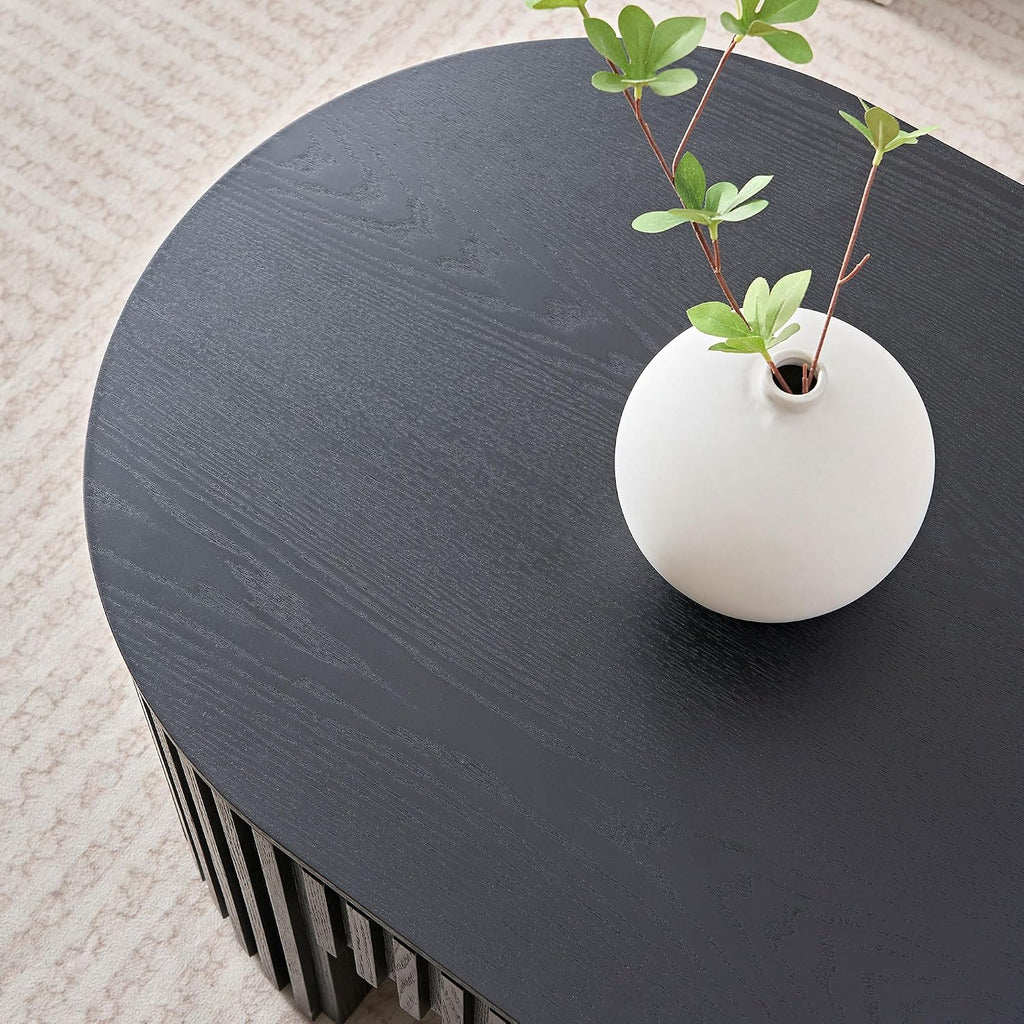 JUSTONE 51.18'' Black Oval Wood Coffee Table with Drawer, Farmhouse Wood Coffee Table for Living Room,Apartment(Black)