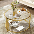 Gold Glass Coffee Table Round Modern Living Room Table, Luxury Stainless Steel Irregular Leg Tempered Glass, Circle Sofa Center Table for Home Office, 31.5' Clear