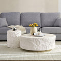 Round Fiberglass Coffee Table Set of 2 for Living Room,Modern Design Imitation Stone End Table for Apartment,Bedroom,No Need Assembly,Beige(35.43' &15.75')