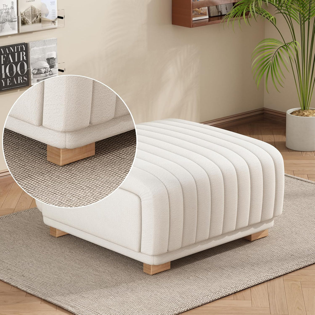 Christopher Knight Home Reyno Upholstered Ottoman with Storage for Living Room, Chenille Fabric Storage Ottoman Foot Rest with Side Drawers, Modern Square Coffee Table with Wooden Frame, Light Beige