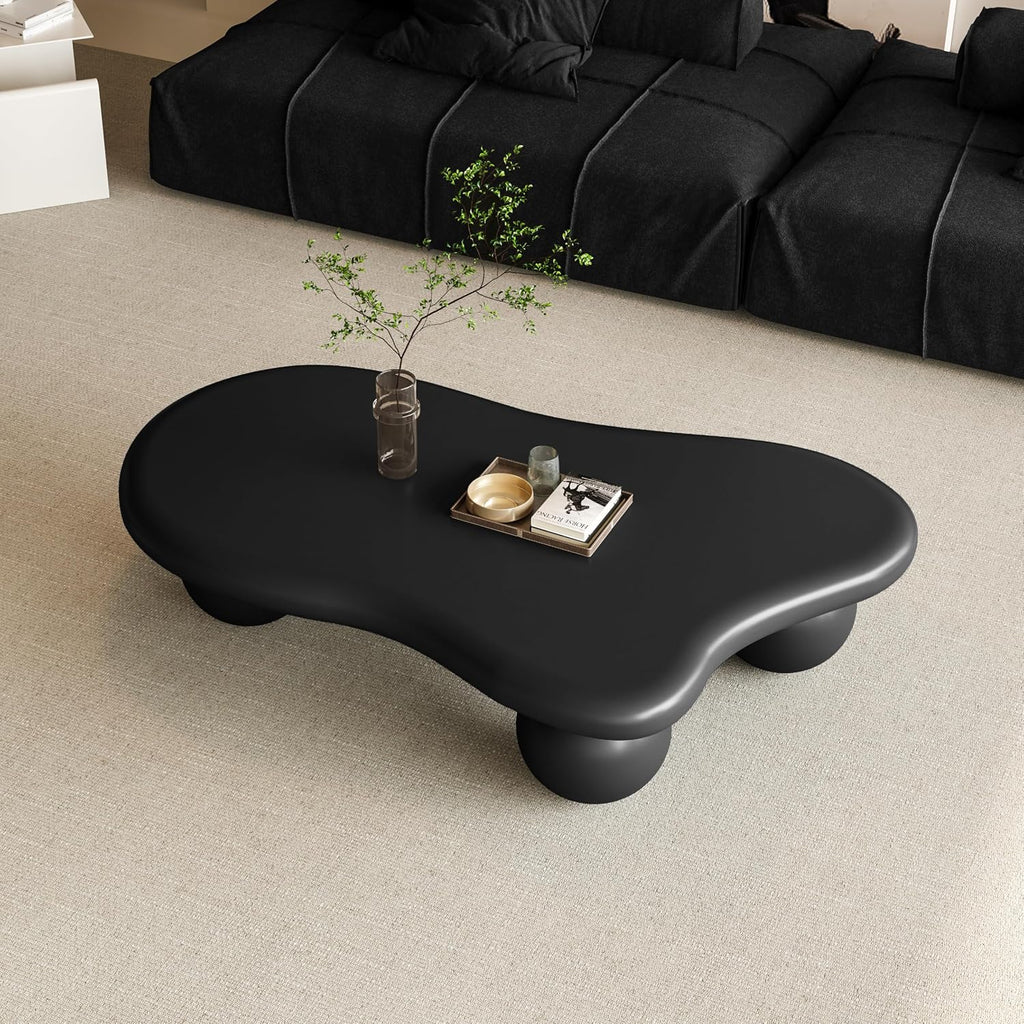 47' Cloud Coffee Table,Modern Cute End Table with Ball Legs,Small Round Edge Tea Table,Irregular Indoor Wood Coffee Table for Living Room, Bedroom, Small Space,Balcony,Patio Black