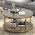 WiberWi Round Coffee Table 33.5' Coffee Tables for Living Room High Glossy Faux Marble Top Modern Circle Table Sturdy Gold Metal Frame Legs Cocktail Table with Storage Open Shelf