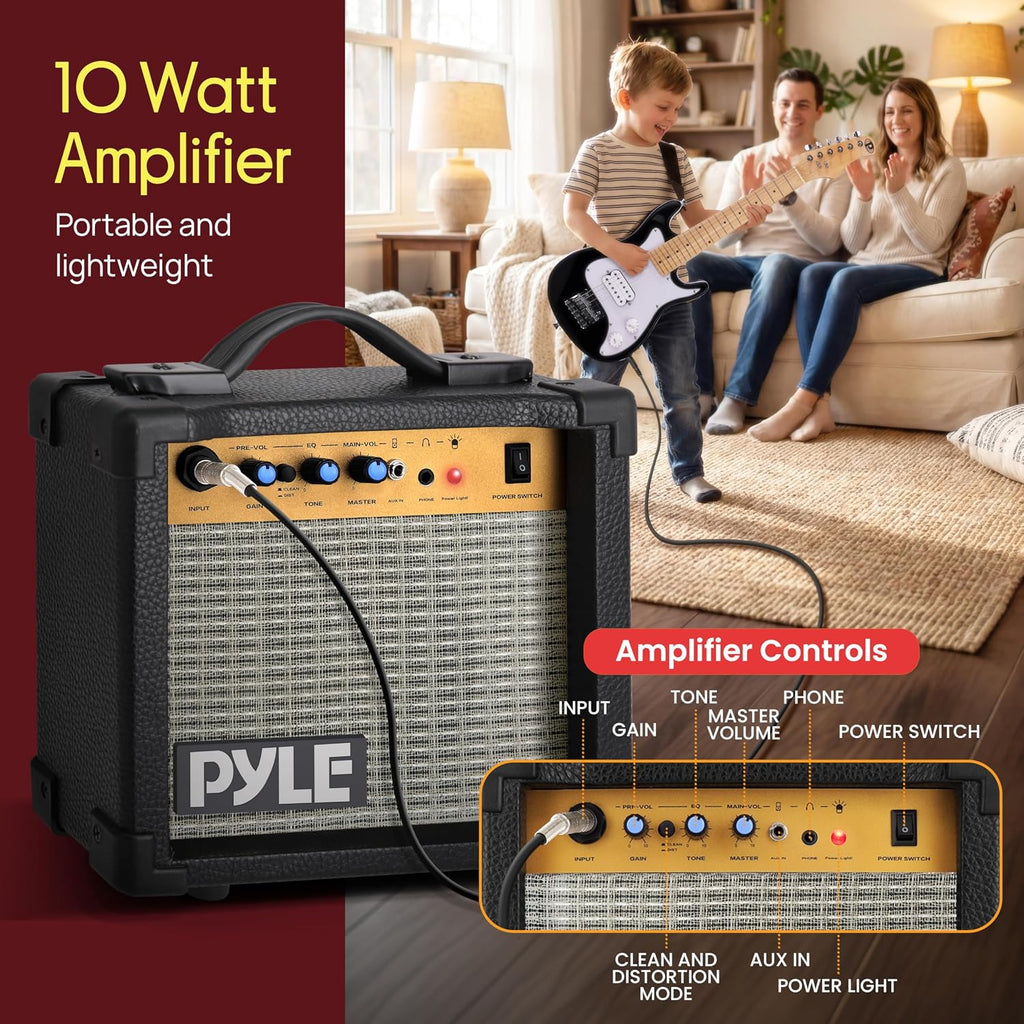 Pyle 6-String Kids Electric Guitar Includes Amplifier with Accessory Kit (Black), Right (PEGKT30.X9)