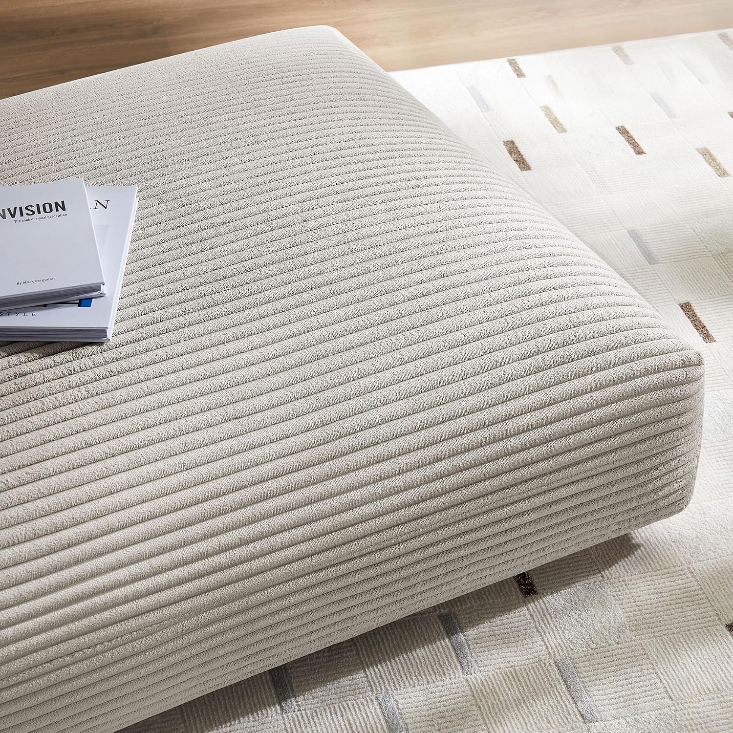 Modway Solace Modular Corduroy Ottoman in Almond - Oversized Square Ottoman Coffee Table - Corduroy Upholstered Ottoman Seat - Modern Large Footstool - Soft Sitting Stool Couch Table for Living Room