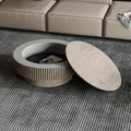31.5'' Round Coffee Table Modern Wood Coffee Table with Storage Space for Living Room, Contemporary Circle Fluted Drum Pedestal Style, Easy Assembly, Gray (ø31.49'' x 14'')