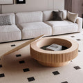 Round Coffee Table with Storage, Mid-Century Modern Solid Wood Center Table for Living Room, Large Circle Wooden Accent Table (39.37''L × 39.37''W × 13.78''H, Ash)