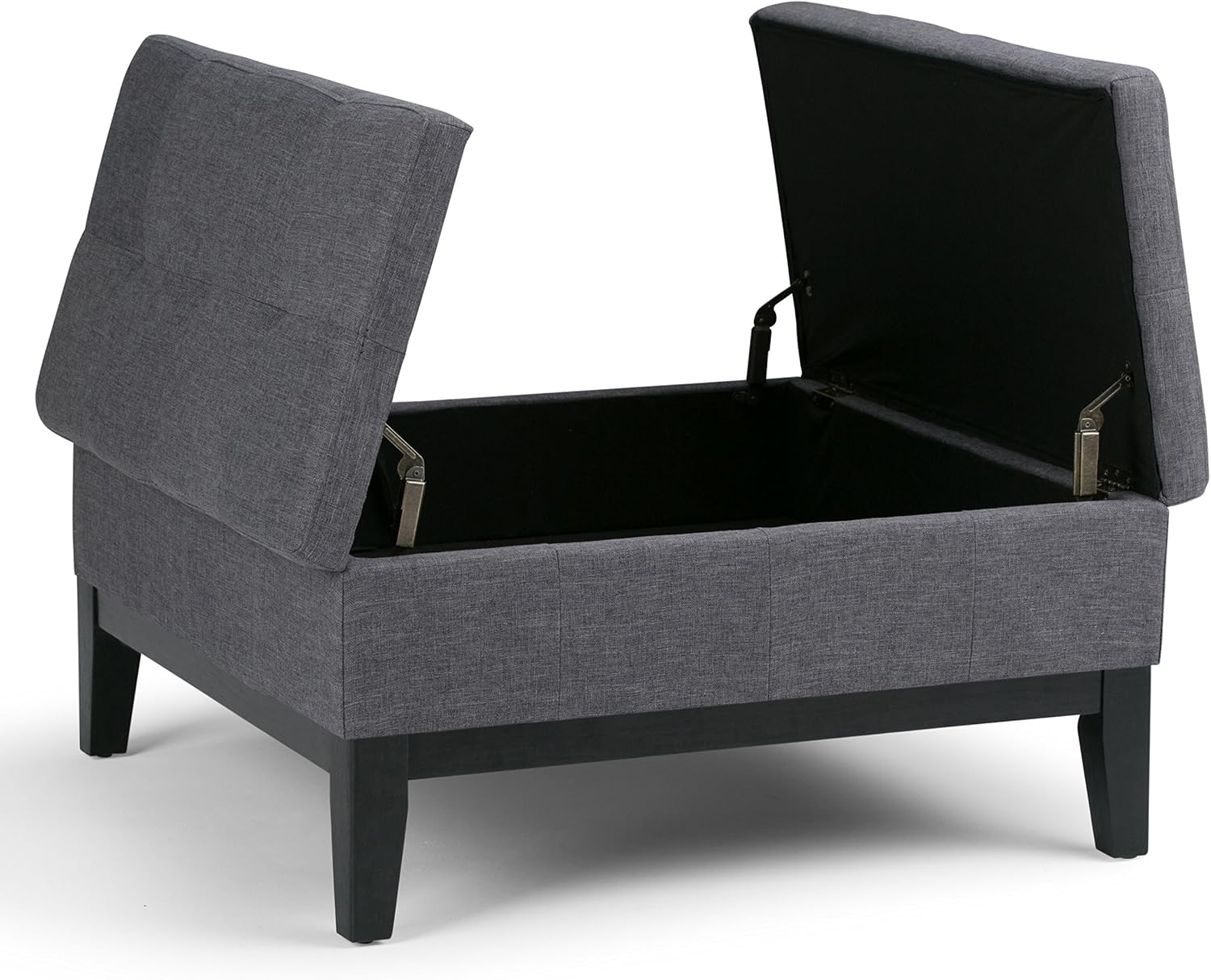 SIMPLIHOME Dover 36 inch Wide Contemporary Square Coffee Table Storage Ottoman in Slate Grey Linen Look Fabric, Assembled, For the Living Room and Bedroom